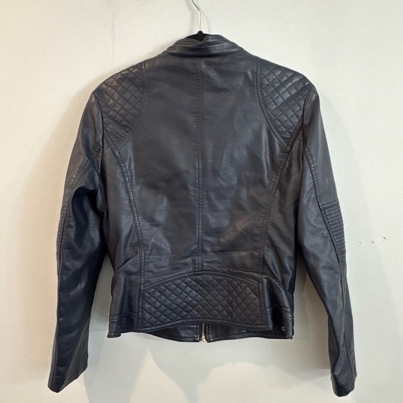 Women’s Black Faux Leather Moto Biker Jacket Y2K Size Large - Picture 5 of 6